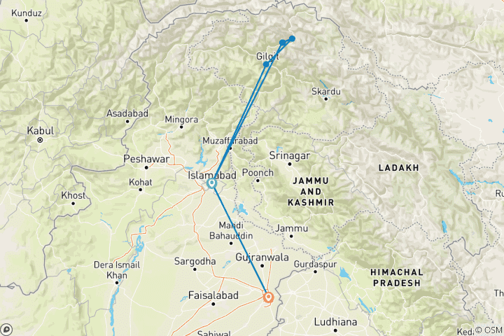 Map of Hunza and Lahore Guided Tour