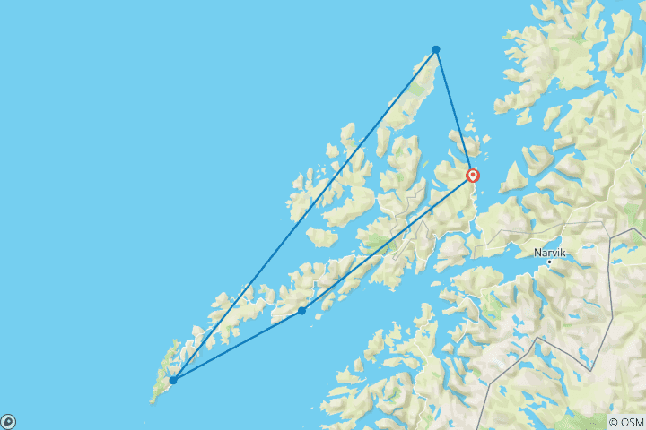 Kaart van Lofoten - vliegen & rijden