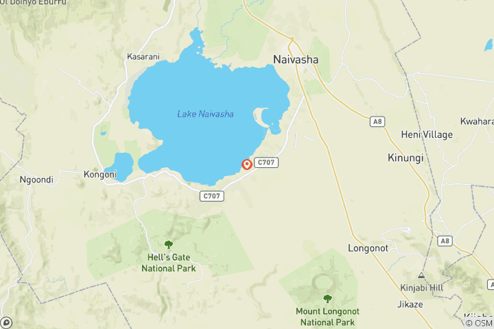 Carte du circuit Excursion d'une journée au lac Naivasha, à Crescent Island et à Hells Gate.