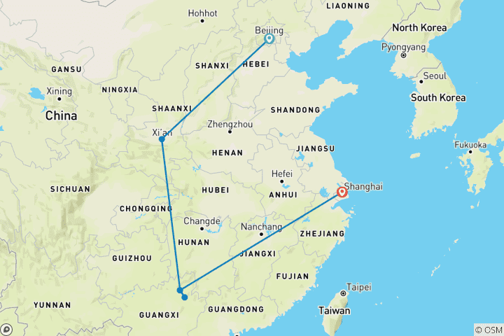 Map of 10 Days Best of China Tour