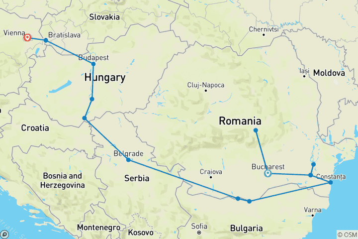 Karte von 3 Nächte Transsilvanien und Donau Abenteuer (Bukarest - Wien)