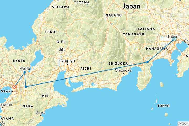 Map of 10 Days Japan's Cultural Immersion for Young Explorers (private guide & driver）