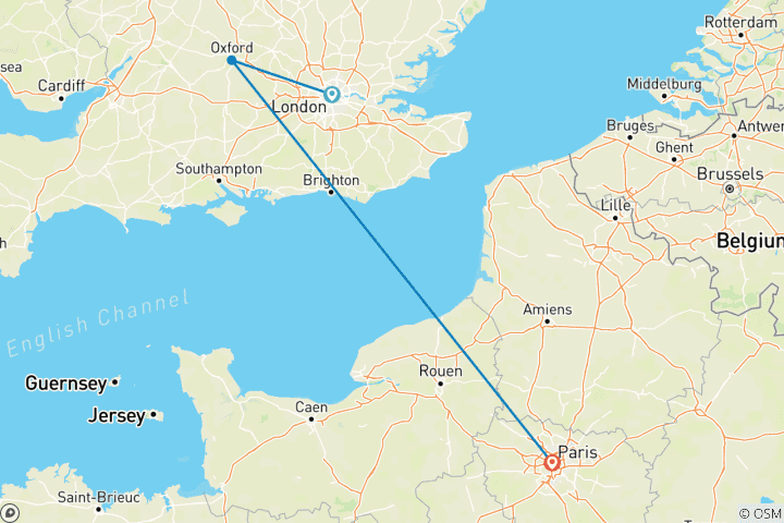 Map of London & Paris Holiday  (London to Paris) (2025)