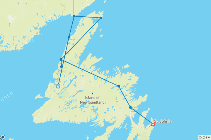 Carte du circuit Explorer Terre-Neuve-et-Labrador d'ouest en est