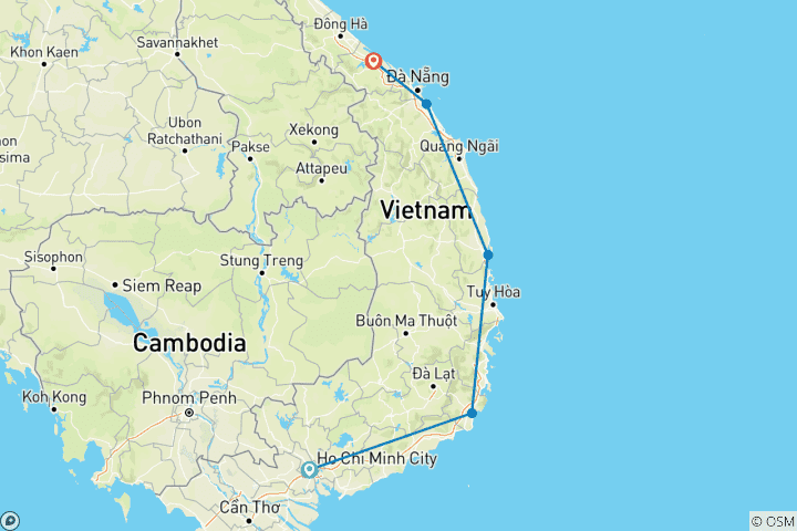 Carte du circuit Circuit culturel du sud au centre du Vietnam 7 jours