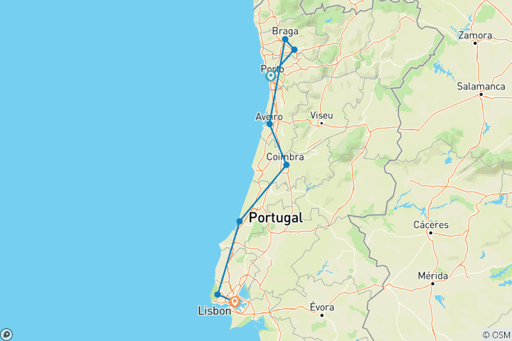 Carte du circuit Trésors du Portugal