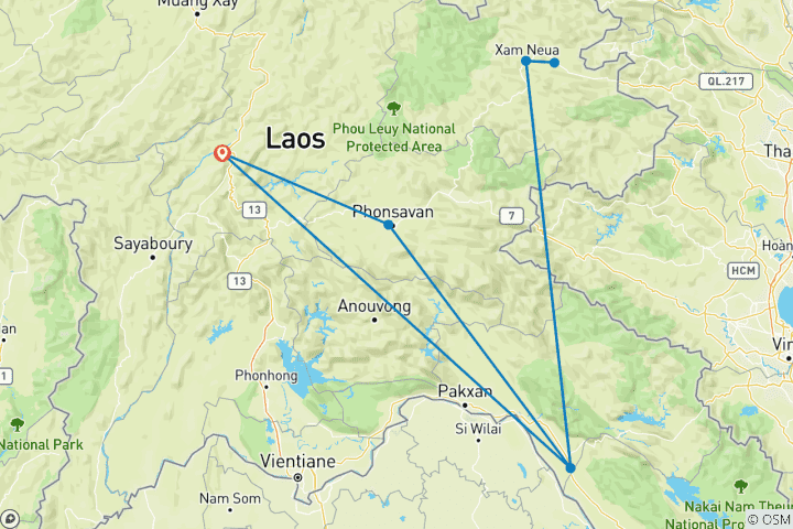 Karte von Nord-Laos mit dem Motorrad nach Xieng Khouang, Viengthong, Sam Nuea & Viengxay