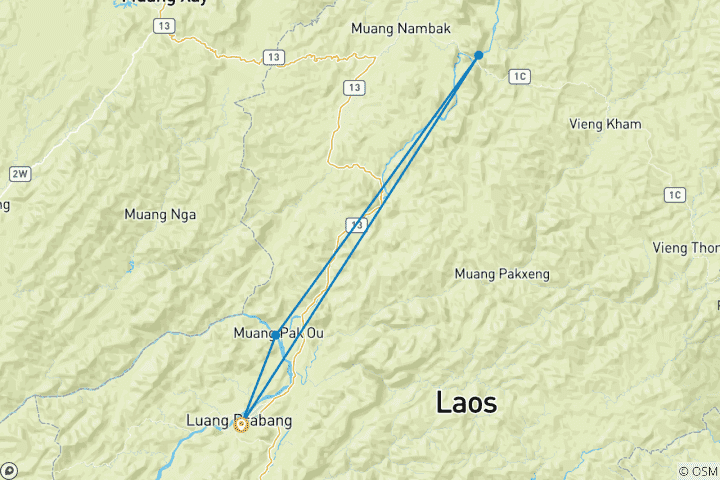 Kaart van Muddy Luang Prabang Motorfietstocht naar Kuangsi&Nongkhiaw cum Homestay