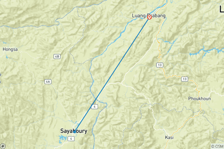 Kaart van Giftige Luang Prabang OffroadagenMotor Rondreis door naar Hongsa  – Sayabury