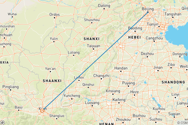 Carte du circuit 6 jours - Capitale de la Chine et Pékin intemporelle et Xi'an (Join-in)