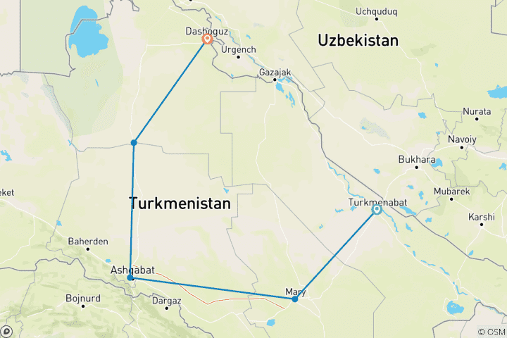 Carte du circuit Circuit de groupe au Turkménistan (voyage en Asie centrale)