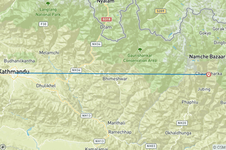 Map of Ramechhap to Lukla flight and Transportation