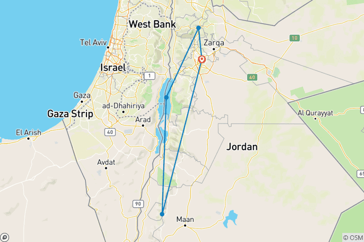 Kaart van Smaak van Jordanië 4 daagse 3 nachten tour (CT-JHT-007)