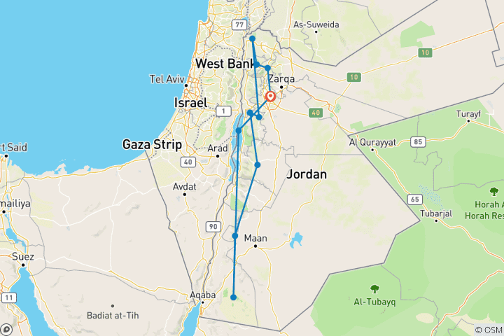 Map of 7 Day 6 Night Discover Jordan Tour (CT-JHT-014)