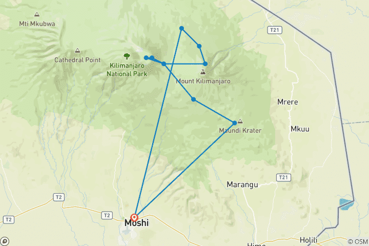 Map of Kilimanjaro - Rongai Trek