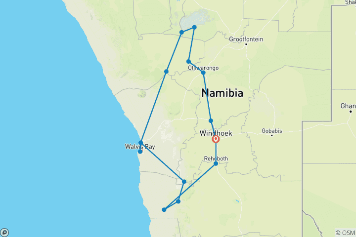 Map of 6 Days Explore Etosha, Swakopmund and Sossusvlei | Private Guided Camping