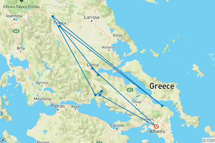 Map of Magical Delphi & Meteora Monasteries - 2 Days