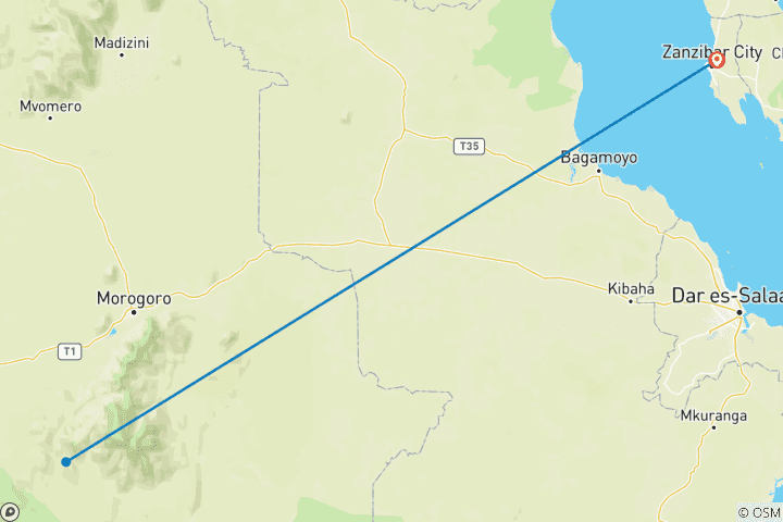 Map of Day Trip Safari - Mikumi National Park.