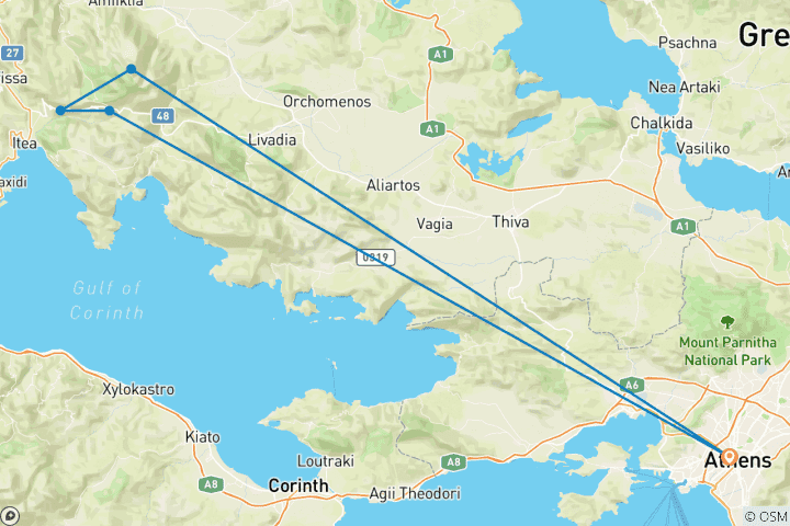 Mapa de Explora Delfos desde Atenas - 2 días