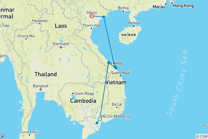 Mapa de Vietnam Vintage en 11 Días de Sur a Norte - Circuito Privado