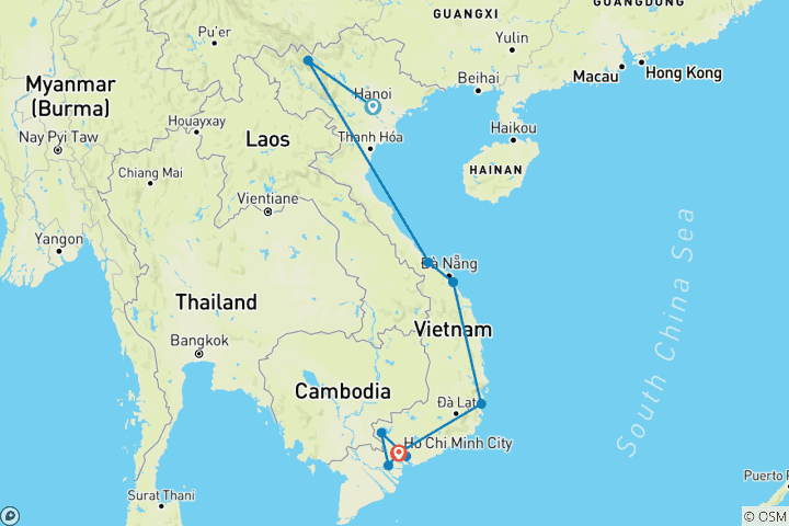 Mapa de Descubrir Vietnam: Carretera y tren 18 días/17 noches