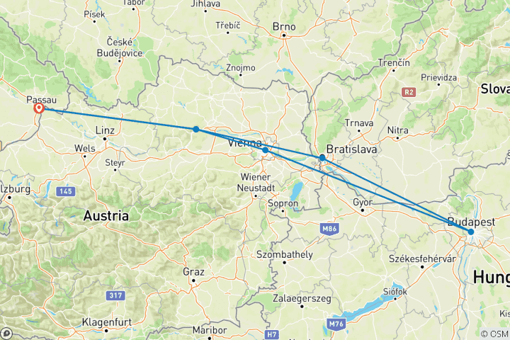 Carte du circuit Classique du Danube