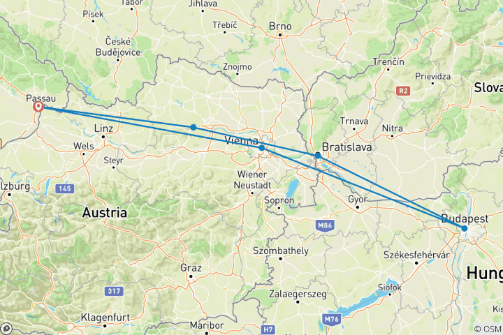 Karte von Donaumetropolen zur Vorweihnachtszeit