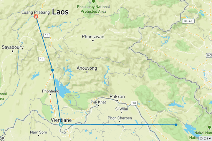 Map of 11-Day Laos ‘Rivers & Jungle’ Select Journey