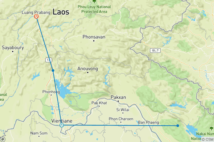 Karte von Laos Flüsse & Dschungel 11 Tage