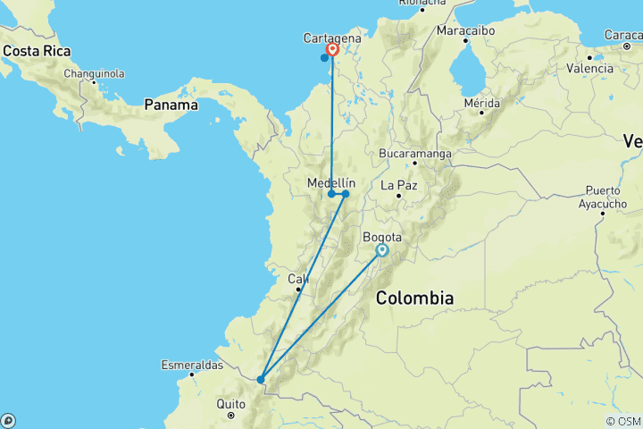 Carte du circuit Expérience culturelle de 10 jours en Colombie