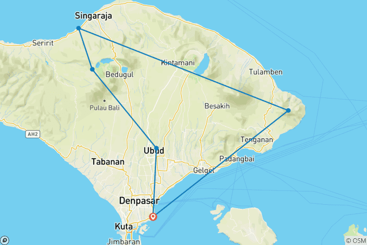 Map of The Best Luxury 8-Days Self-Drive Bali 4* Hotels