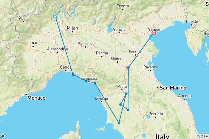 Carte du circuit Trésors d'Italie Art, gastronomie et vins d'Italie (de Stresa à Venise) (2025)