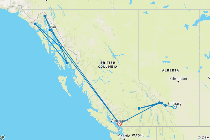 Carte du circuit Croisière Rockies Marvel et Alaska Calgary à Vancouver (2025)