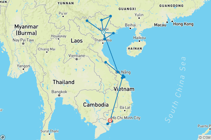 Carte du circuit Le Vietnam en 26 jours : Voyager du nord au sud du Vietnam