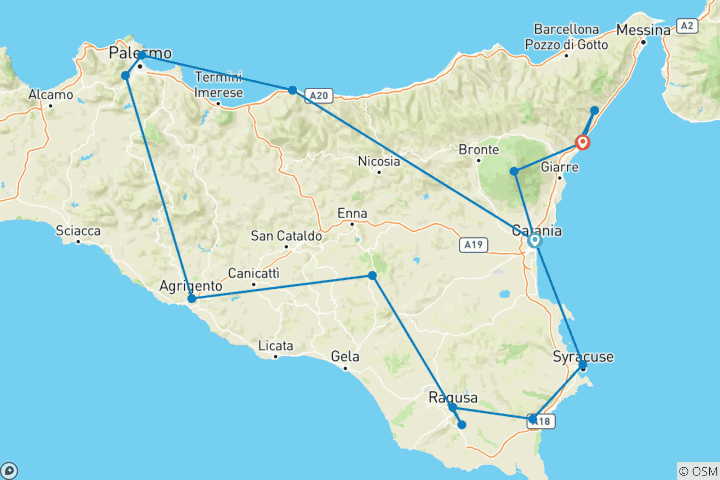 Carte du circuit Best of Sicily Catania to Taormina - 10 jours