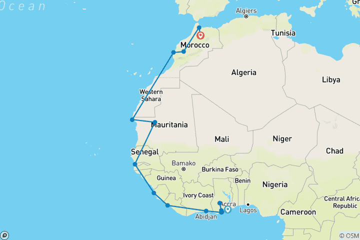 Map of Accra to Fes (75 Days) Trans Africa