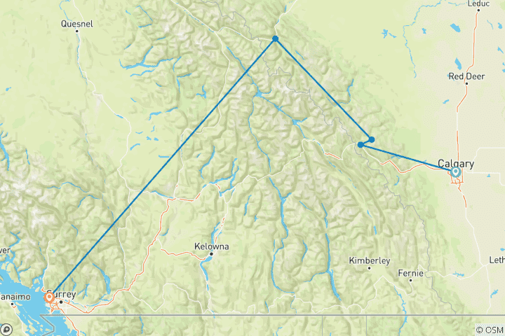 Carte du circuit Merveilles festives de Calgary à Victoria (2025)