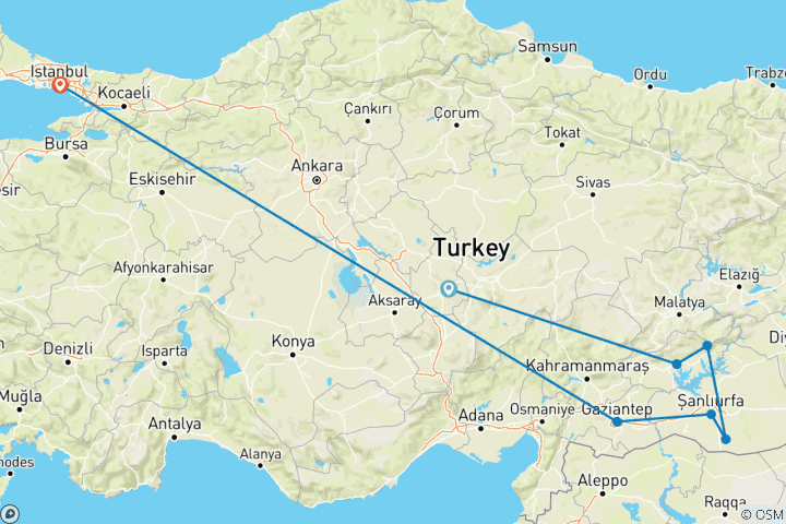 Map of Gobeklitepe and Mt Nemrut Tour