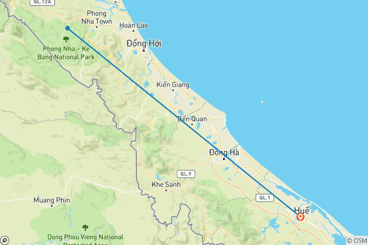 Mapa de Circuito de un día a la cueva de Phong Nha desde Hue