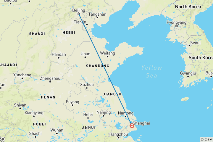 Mapa de Viaje en grupo pequeño de 6 días a Pekín y Shanghai