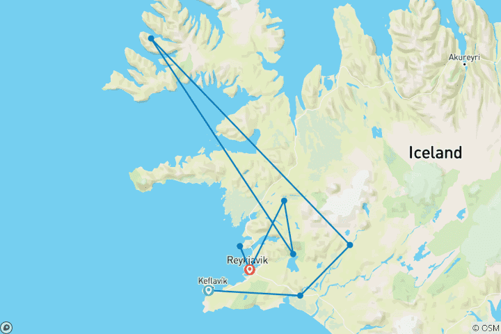 Carte du circuit Côte sud de l'Islande : Roadtrip Adventure au Sky Lagoon (from Keflavik to Reykjavik)