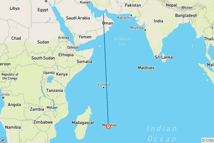 Map of Dubai & Mauritius: City Lights meet Nature Adventure