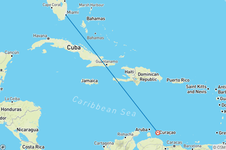 Map of Miami & Curaçao: City Sun Meets Caribbean Road Trip