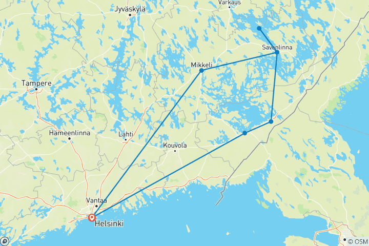 Map of Finland Lakeland: Saimaa Road Trip through wild Nature