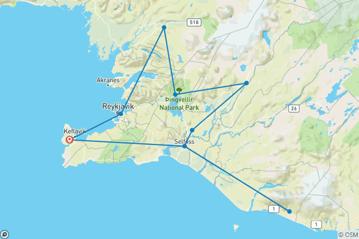 Carte du circuit Côte sud de l'Islande : Roadtrip Adventure au Sky Lagoon (20 destinations)