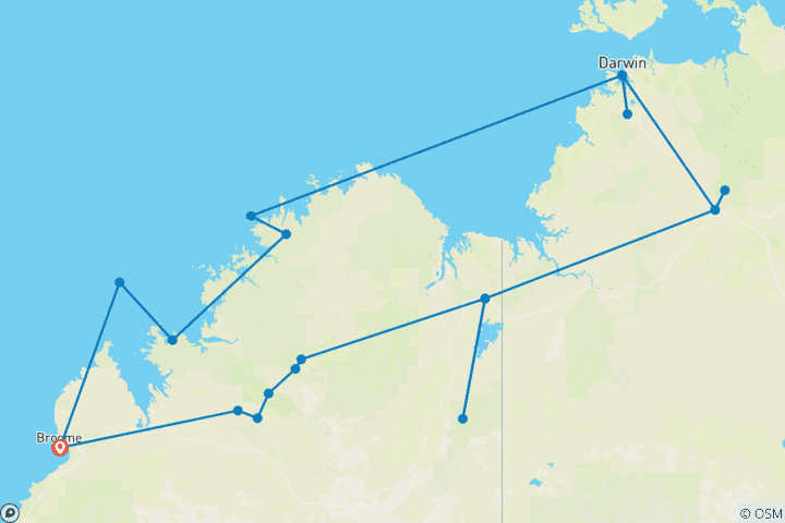 Kaart van De pracht van de Kimberley&het Northern Territory met Kimberley Coastal Expedition Broome Return