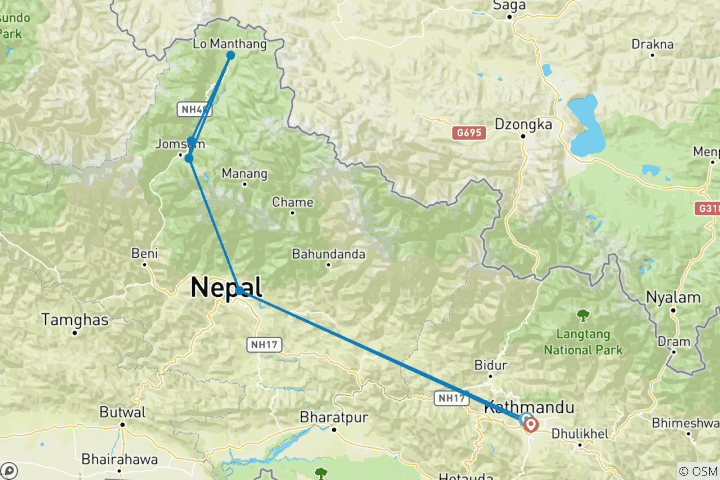 Map of Upper Mustang Jeep Tour