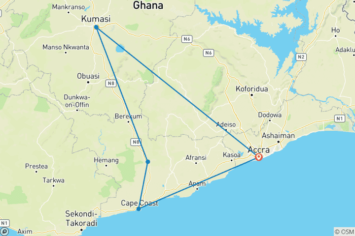 Kaart van 10 dagen in het hart van Ghana: Cultuur, natuur en avontuur