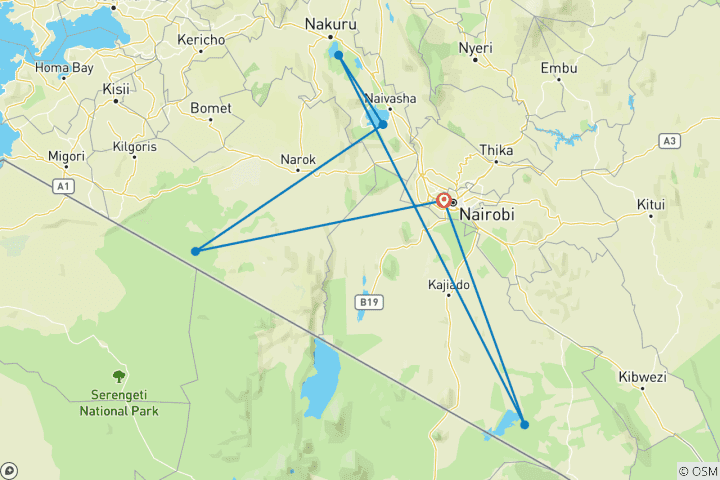 Map of 8 Days Kenya Group Joining Safari -Fixed Departure Dates