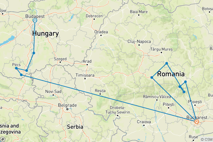 Map of Lower Danube Discovery with Transylvania 2025 - 20 Days